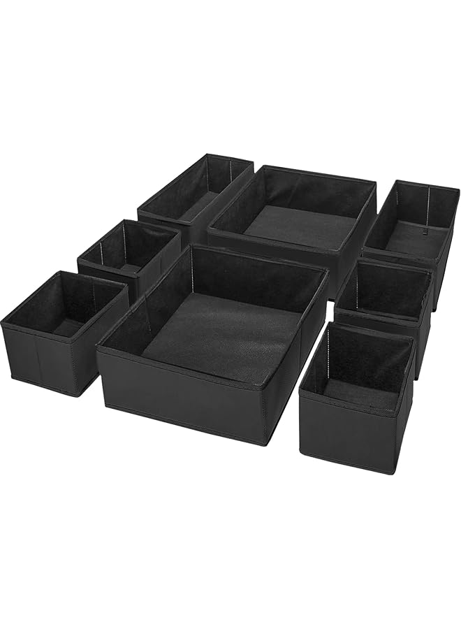 Zaboon 8 Set Clothes Organizers Dresser Drawer Organization Foldable Closet Organizer Underwear Basket Cubes Containers For Storing Clothes Black - Image 1
