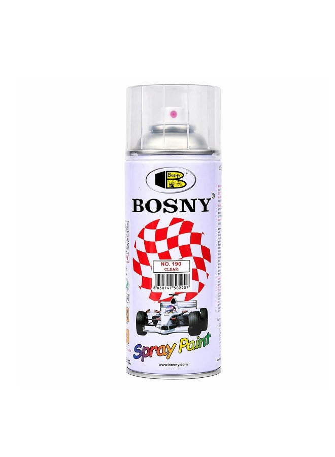 بوسني طلاء رش شفاف (Clear Spray Paint) - بلمسة نهائية لامعة وشفافة، سريع الجفاف، طلاء متعدد الأغراض للمعادن والخشب والبلاستيك، مثالي لترميم السيارات وطبقة حماية علوية - سعة 400 مل - Image 1