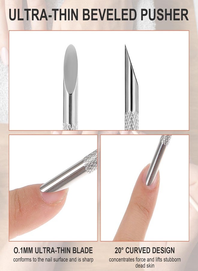 AOZUO Cuticle Pusher and Cutter Remover, Professional Dual-Ended Stainless Steel Nail Cleaner with 20 Pcs Grit Sandpaper Sheets Nail Care Polish Tool for Manicure Pedicure Nail Art - Image 2