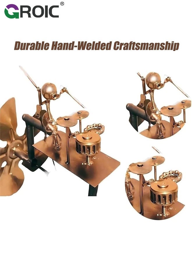 GROIC طاحونة هوائية عازف طبول معدنية مصنوعة يدويًا، تماثيل فن الصخور، تماثيل حركية تعمل بالطاقة الهوائية، دوارات هوائية لتزيين الحديقة والفناء، هدية فريدة لعازفي الموسيقى - Image 4