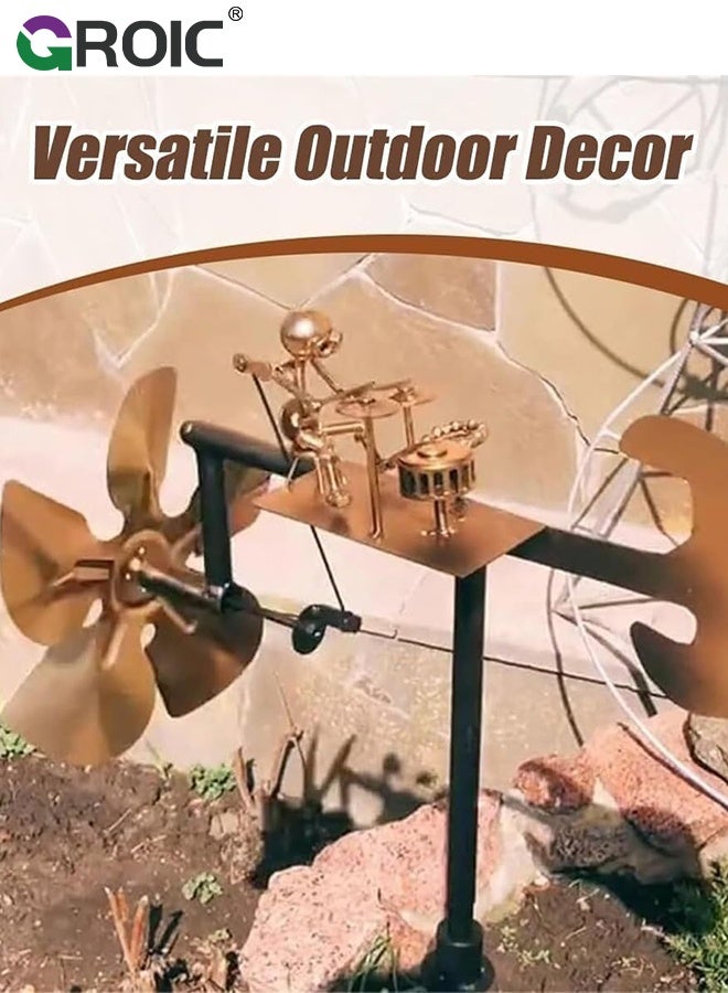 GROIC طاحونة هوائية عازف طبول معدنية مصنوعة يدويًا، تماثيل فن الصخور، تماثيل حركية تعمل بالطاقة الهوائية، دوارات هوائية لتزيين الحديقة والفناء، هدية فريدة لعازفي الموسيقى - Image 5