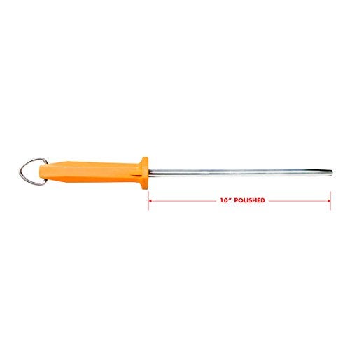 UltraSource Honing Steel, Smooth, 10", Orange Handle Butcher Steel Sharpener - Image 2
