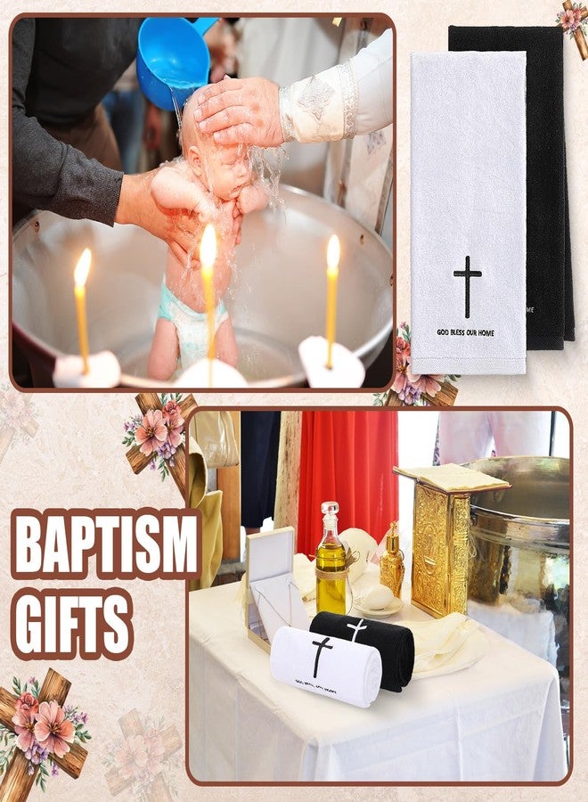 Gilprop 2 Pcs Christian Cross Towel Set, Black and White Embroidered Religious Towels with God Bless Our Home, Easter First Communion Baptism Gift, Decorative Hand Towels for Christian Home Decor - Image 5