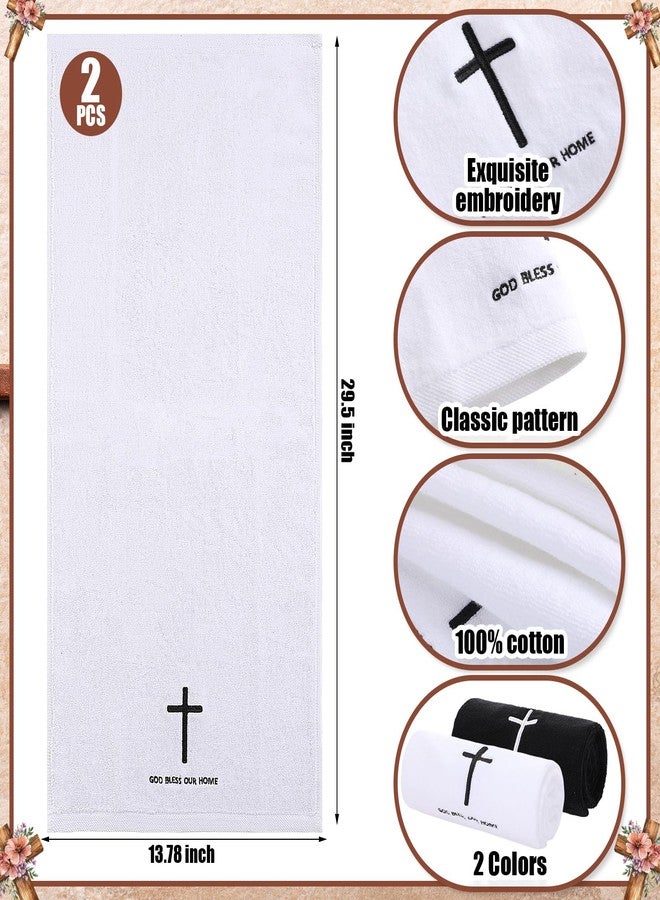 Gilprop 2 Pcs Christian Cross Towel Set, Black and White Embroidered Religious Towels with God Bless Our Home, Easter First Communion Baptism Gift, Decorative Hand Towels for Christian Home Decor - Image 2