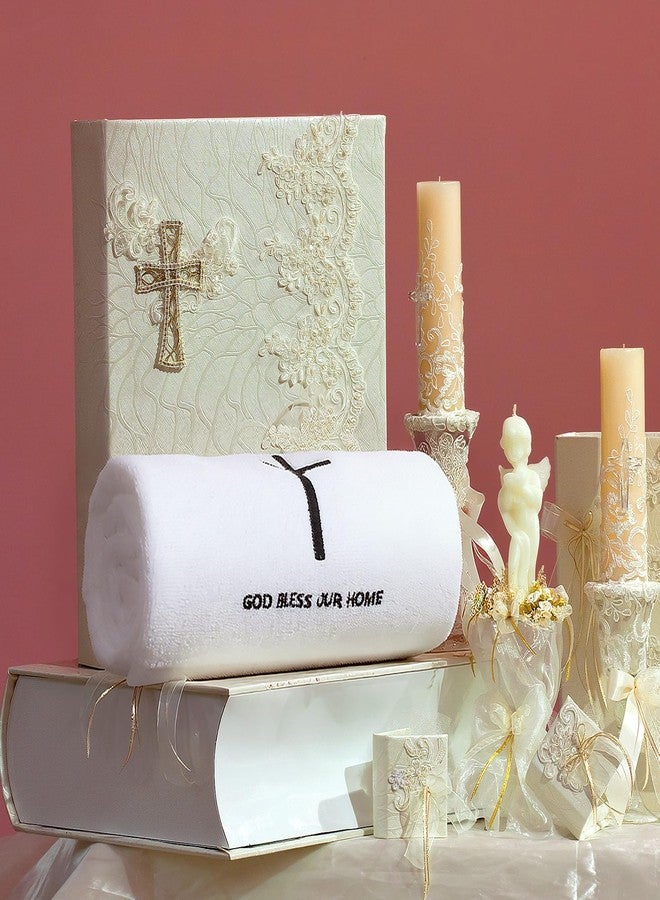 Gilprop 2 Pcs Christian Cross Towel Set, Black and White Embroidered Religious Towels with God Bless Our Home, Easter First Communion Baptism Gift, Decorative Hand Towels for Christian Home Decor - Image 4