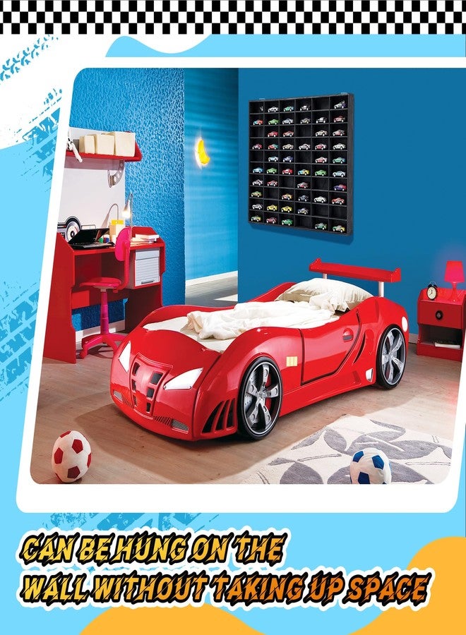 Seenelling علبة عرض خشبية من سينيلينج لعجلات السيارات المصبوبة الساخنة، 60 قسمًا، تُثبت على الحائط، بمقياس 1/64، رف عرض وتخزين سيارات الألعاب، خزانة تنظيم وتخزين سيارات النماذج. - Image 4