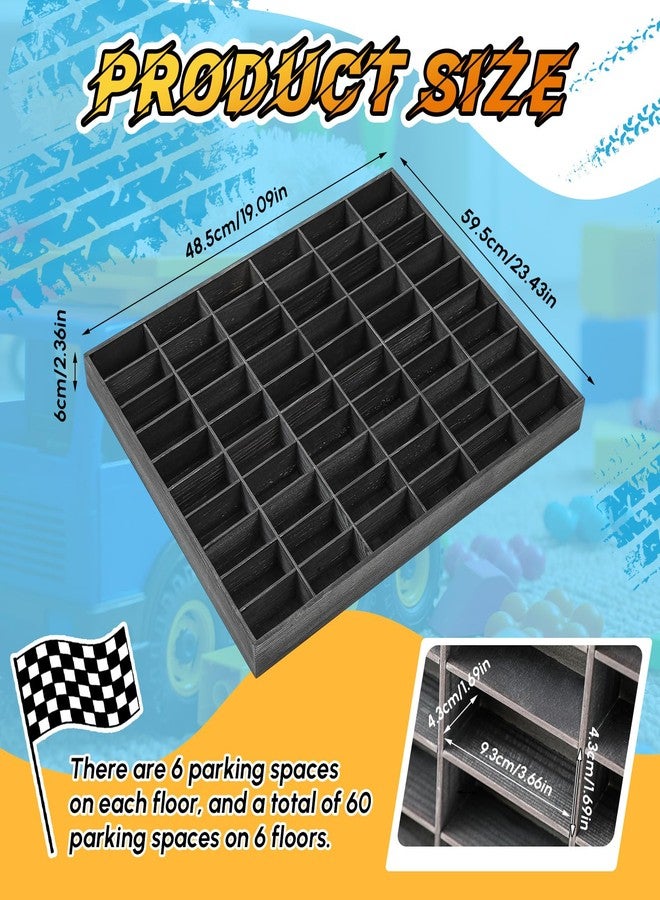 Seenelling علبة عرض خشبية من سينيلينج لعجلات السيارات المصبوبة الساخنة، 60 قسمًا، تُثبت على الحائط، بمقياس 1/64، رف عرض وتخزين سيارات الألعاب، خزانة تنظيم وتخزين سيارات النماذج. - Image 2