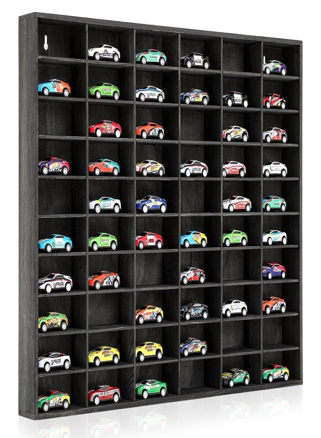 Seenelling علبة عرض خشبية من سينيلينج لعجلات السيارات المصبوبة الساخنة، 60 قسمًا، تُثبت على الحائط، بمقياس 1/64، رف عرض وتخزين سيارات الألعاب، خزانة تنظيم وتخزين سيارات النماذج. - Image 1