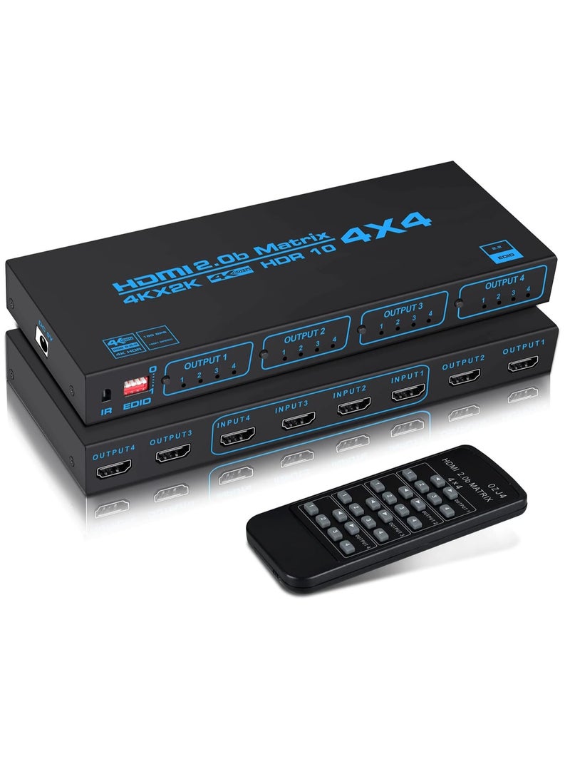 Generic - 4K@60Hz 4x4 HDMI Matrix Switcher with EDID, 4 in 4 out HDMI Splitter HDMI Audio Video Distribution Box with IR Remote Control, Support HDR, HDMI 2.0b, 3D, 18Gbps, YUV 4:4:4 - Image 1