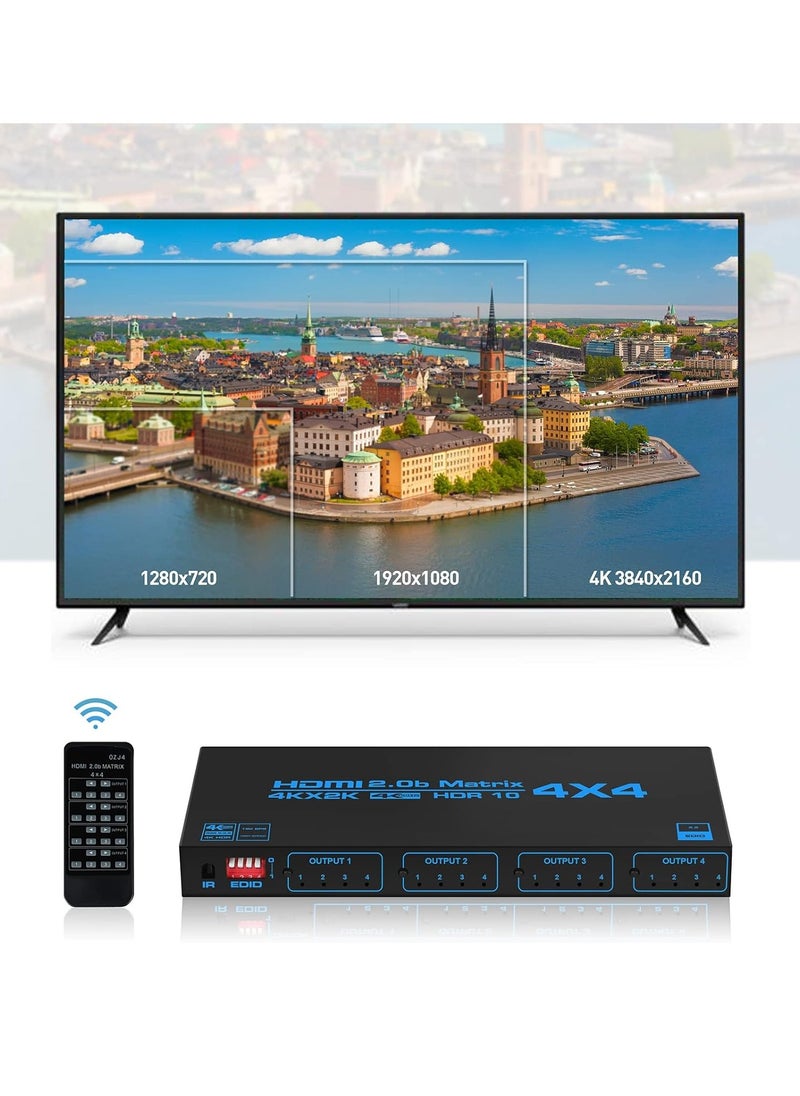Generic - 4K@60Hz 4x4 HDMI Matrix Switcher with EDID, 4 in 4 out HDMI Splitter HDMI Audio Video Distribution Box with IR Remote Control, Support HDR, HDMI 2.0b, 3D, 18Gbps, YUV 4:4:4 - Image 1