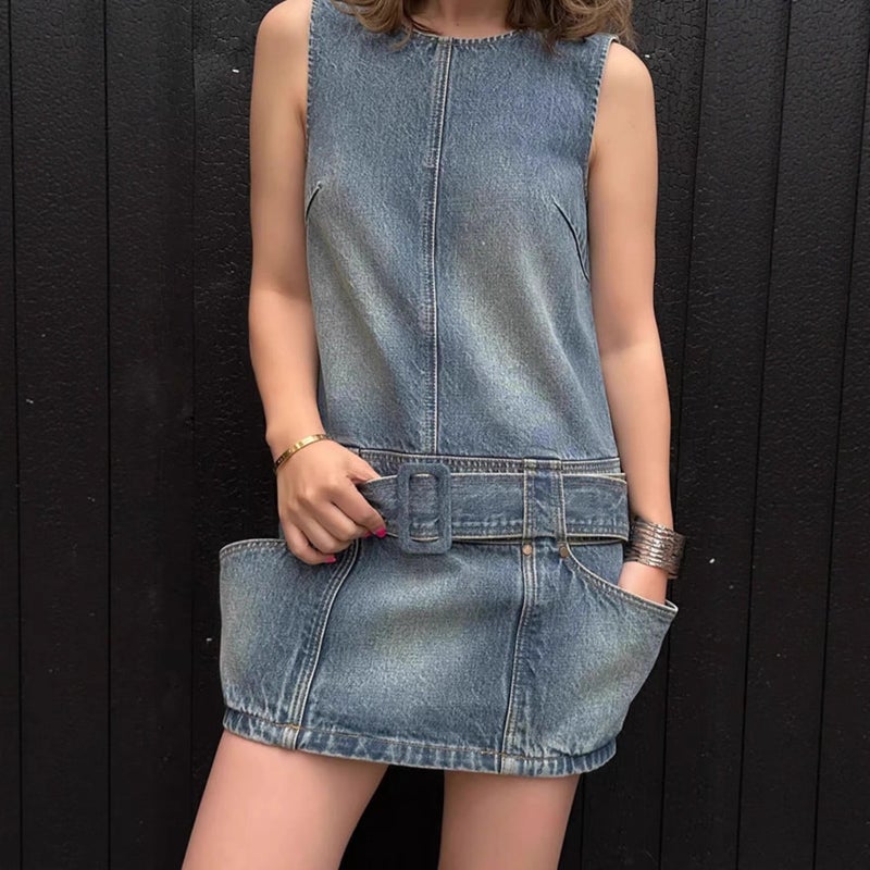 Vintage Low-Waist Denim Dress for Women - Image 2
