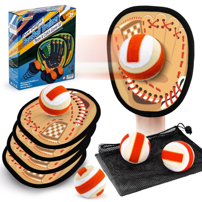 Aywewii Toss and Catch Ball Game Kids Toddler Sports Toy for Boys Girls 3 4 5 6 7 8 Year Old Baseball Glove Sticky Balls Set for Birthday Xmas Gifts Stocking Stuffer Great Outdoor Yard Lawn Beach Games - Image 3
