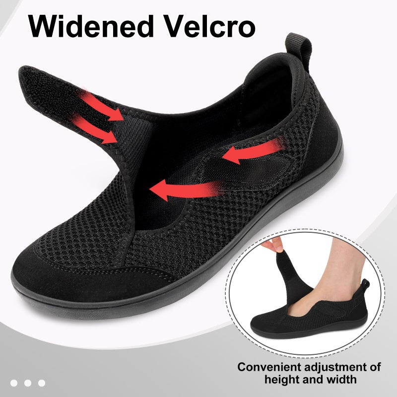 LeIsfIt Womens Wide Diabetic Shoes Adjustable Barefoot Walking Shoes Breathable Zero Drop Sneakers for Wide Width Arthritis Edema Feet Black Size 10 - Image 3