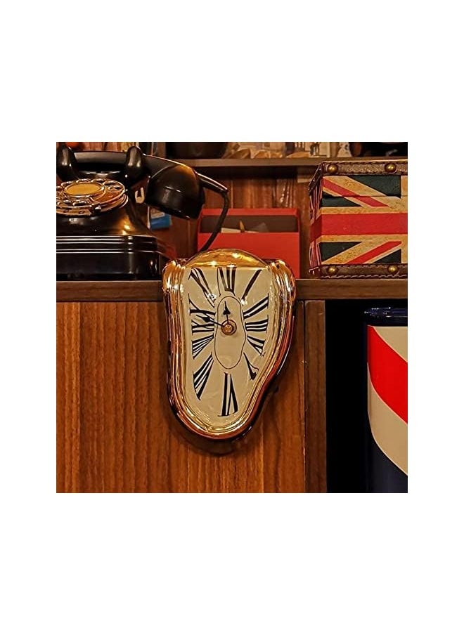 Goodern - Goodern Melting Clock,Salvador Dali Watch Melted Clock for Home Office Decoration,Wall Clock Table Shelf Desk Decorative Clock,Fashion Melted Clocks Roman Clock,Funny Room Decor Creative Gift-Gold - Image 1