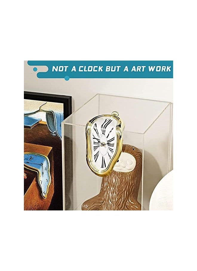 Goodern - Goodern Melting Clock,Salvador Dali Watch Melted Clock for Home Office Decoration,Wall Clock Table Shelf Desk Decorative Clock,Fashion Melted Clocks Roman Clock,Funny Room Decor Creative Gift-Gold - Image 1