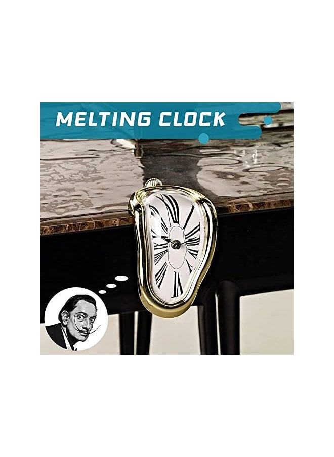 Goodern - Goodern Melting Clock,Salvador Dali Watch Melted Clock for Home Office Decoration,Wall Clock Table Shelf Desk Decorative Clock,Fashion Melted Clocks Roman Clock,Funny Room Decor Creative Gift-Gold - Image 1
