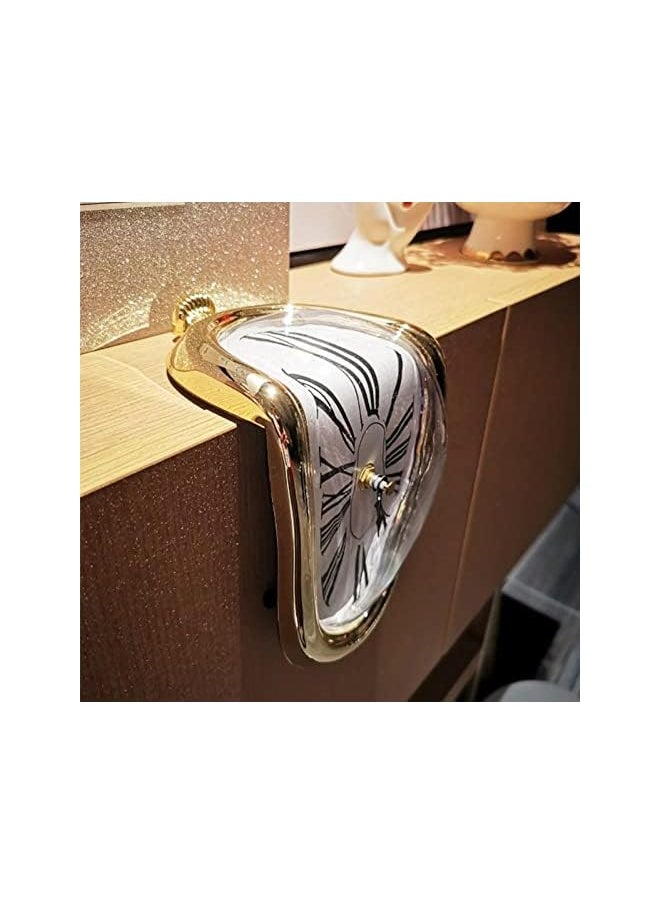 Goodern - Goodern Melting Clock,Salvador Dali Watch Melted Clock for Home Office Decoration,Wall Clock Table Shelf Desk Decorative Clock,Fashion Melted Clocks Roman Clock,Funny Room Decor Creative Gift-Gold - Image 1