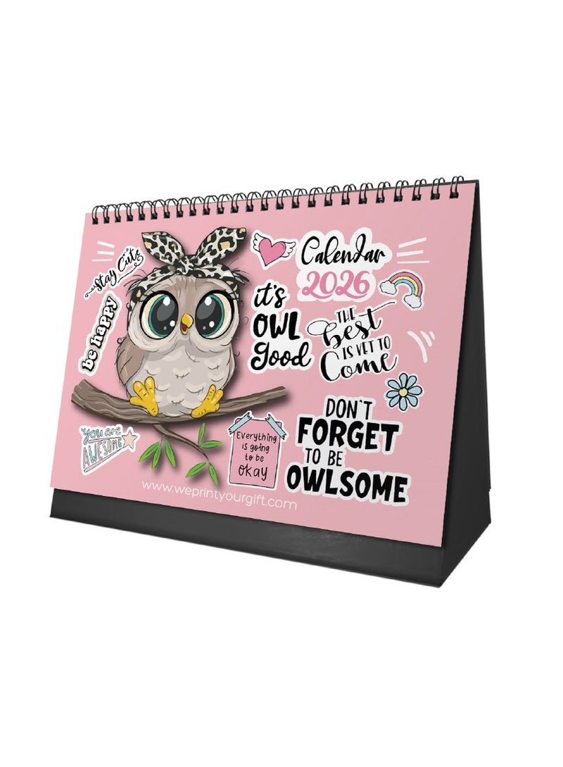 We Print, Your Gift 2026 Desk Calendar – Owl Design – Sturdy Cardboard Base - Image 1