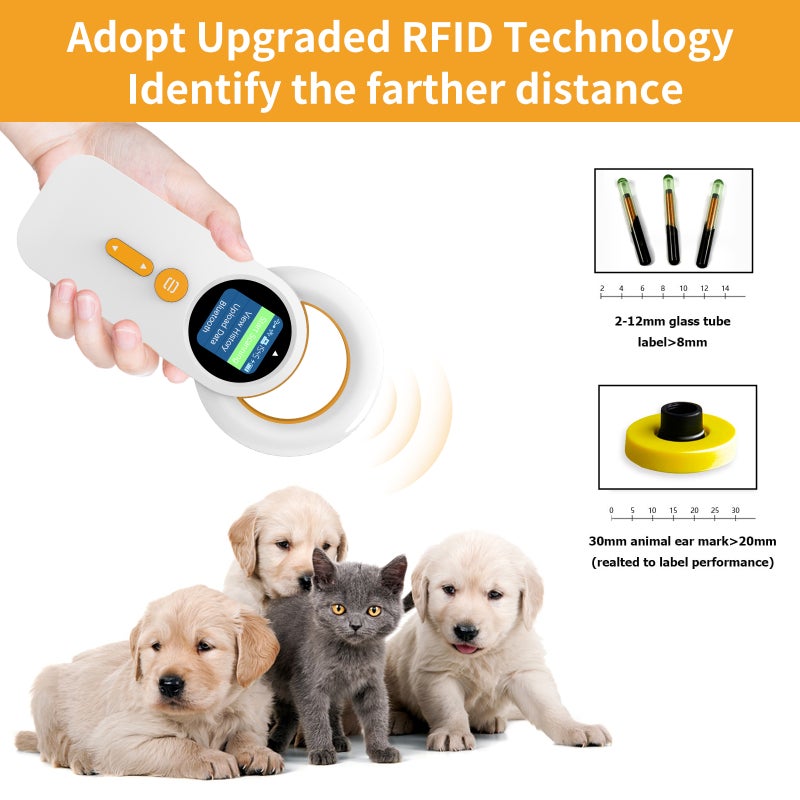 قارئ رموز حيوانات الألياف الدقيقة (ميكروشيب) لعلامات الحيوانات الأليفة / قارئ معرفات RFID الملصقات الحيوانية / قارئ محمول مع توصيل بلوتوث + يُس بي + 2.4 جيجاهرتز و وظيفة تخزين 240 معلومة وشاشة OLED / قارئ تحقق شريحة الكلاب والقطط مع المعيار 134.2 كيلوهرتز FDX-B ISO11784/ISO11785 - Image 5