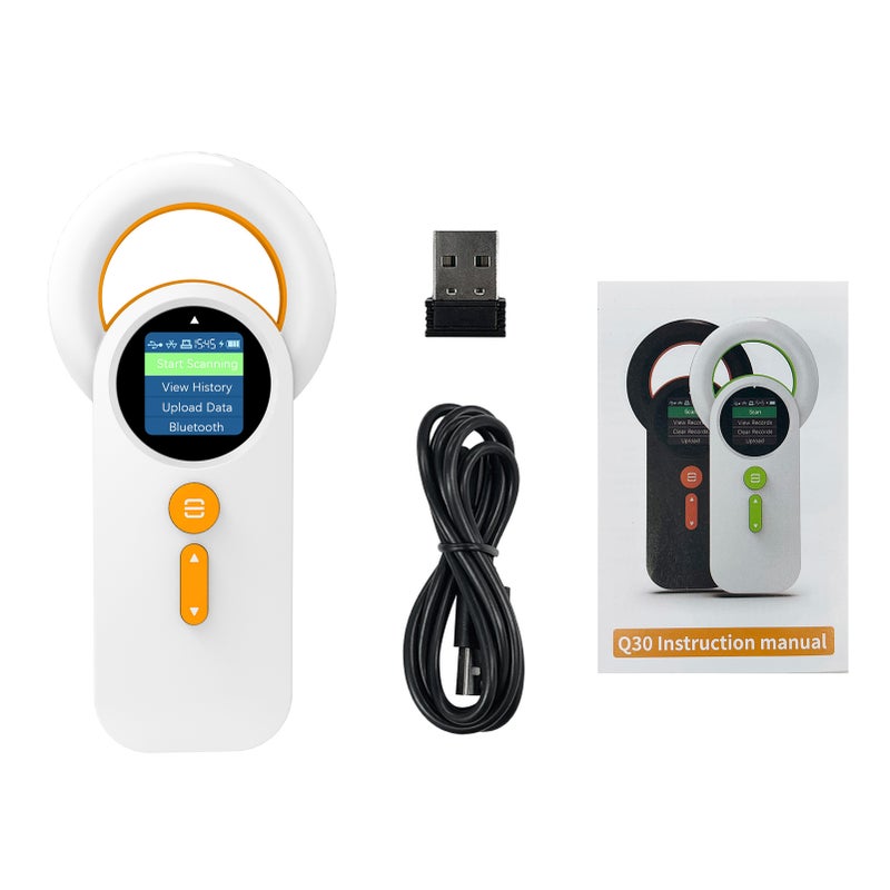 قارئ رموز حيوانات الألياف الدقيقة (ميكروشيب) لعلامات الحيوانات الأليفة / قارئ معرفات RFID الملصقات الحيوانية / قارئ محمول مع توصيل بلوتوث + يُس بي + 2.4 جيجاهرتز و وظيفة تخزين 240 معلومة وشاشة OLED / قارئ تحقق شريحة الكلاب والقطط مع المعيار 134.2 كيلوهرتز FDX-B ISO11784/ISO11785 - Image 1