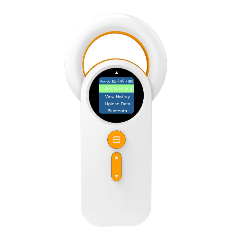 قارئ رموز حيوانات الألياف الدقيقة (ميكروشيب) لعلامات الحيوانات الأليفة / قارئ معرفات RFID الملصقات الحيوانية / قارئ محمول مع توصيل بلوتوث + يُس بي + 2.4 جيجاهرتز و وظيفة تخزين 240 معلومة وشاشة OLED / قارئ تحقق شريحة الكلاب والقطط مع المعيار 134.2 كيلوهرتز FDX-B ISO11784/ISO11785 - Image 2
