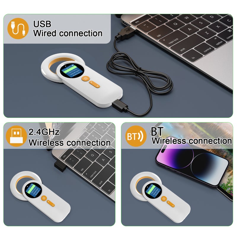 قارئ رموز حيوانات الألياف الدقيقة (ميكروشيب) لعلامات الحيوانات الأليفة / قارئ معرفات RFID الملصقات الحيوانية / قارئ محمول مع توصيل بلوتوث + يُس بي + 2.4 جيجاهرتز و وظيفة تخزين 240 معلومة وشاشة OLED / قارئ تحقق شريحة الكلاب والقطط مع المعيار 134.2 كيلوهرتز FDX-B ISO11784/ISO11785 - Image 3