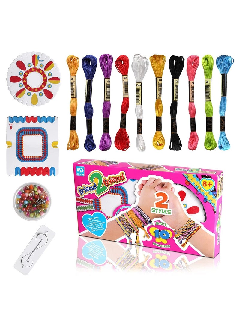 Excefore Friendship Bracelet Making Kit for Girls Kids Bracelets Making Craft Toy Set with Letter Beads/Glass Beads/Woven Board 10 Colors Friendship Bracelet Kit Arts and Crafts for Kids with Beads - Image 1