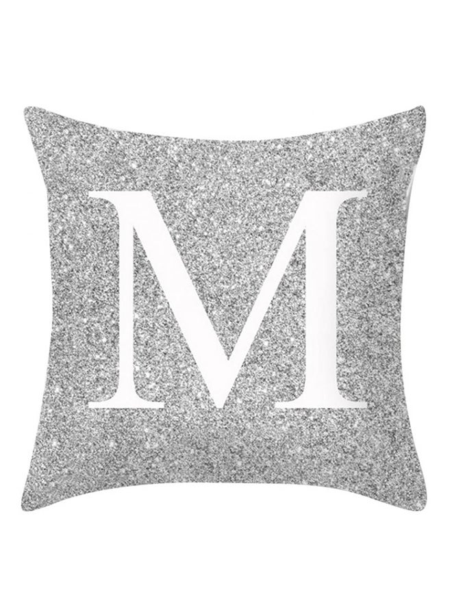 Letter Printed Throw Pillow Case Metallic Silver