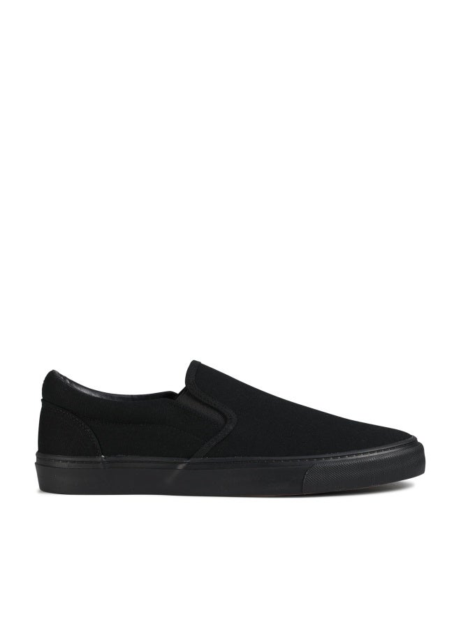 hello basics Men's Sneakers Low Top Canvas Slip On Shoes for Men, Soft Insole Mens Slip on Sneakers (Black, 13) - Image 1