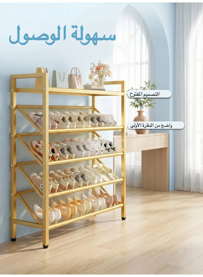 ليموس رف تخزين أحذية مائل متعدد الطوابق، رف أحذية ضيق ونحيف للغاية، خزانة أحذية بشبكة صفائح دقيقة لتنظيم الأحذية، مناسب للخزائن والرواقات ومداخل المنازل وأبواب الغرف وغرف النوم. الأبعاد: 90×19×114 سم - Image 4