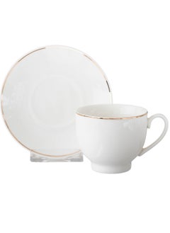 Elegant Set of 4 cups and 4 saucers, white porcelain with a golden line, for black coffee, milk, tea, and multi-purpose  - Image 1