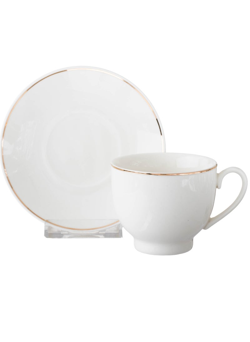 Elegant - Set of 4 cups and 4 saucers, white porcelain with a golden line, for black coffee, milk, tea, and multi-purpose - Image 1