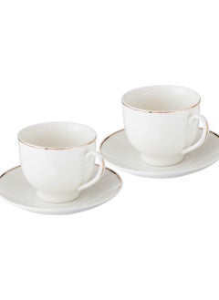 Elegant Set of 4 cups and 4 saucers, white porcelain with a golden line, for black coffee, milk, tea, and multi-purpose  - Image 2
