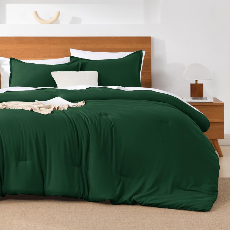 Andency Dark Emerald Green Comforter Set King Size with Sheets 7 Pieces Bed in a Bag King Bedding Comforter Sets Solid Soft Lightweight Bed Set with Fitted Sheets Flat Sheets Pillowcases  Shams