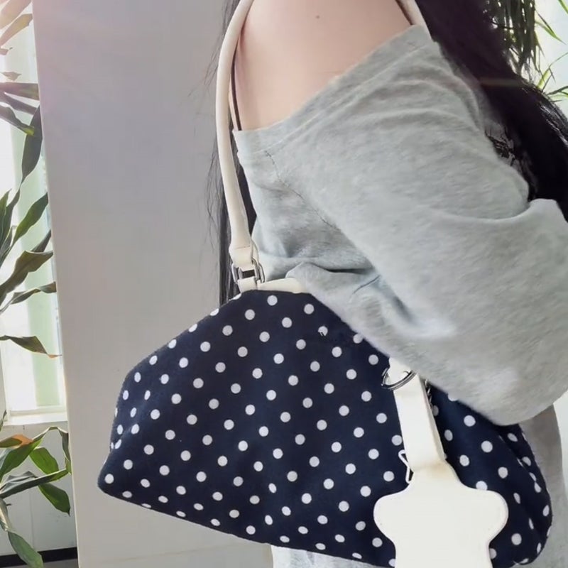 Korean Style Casual Polka Dot Tote Bag for Women 2026 New Large Capacity Shoulder Bag - Image 2