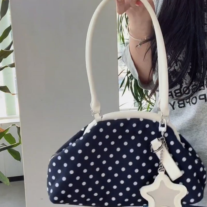 Korean Style Casual Polka Dot Tote Bag for Women 2026 New Large Capacity Shoulder Bag - Image 1