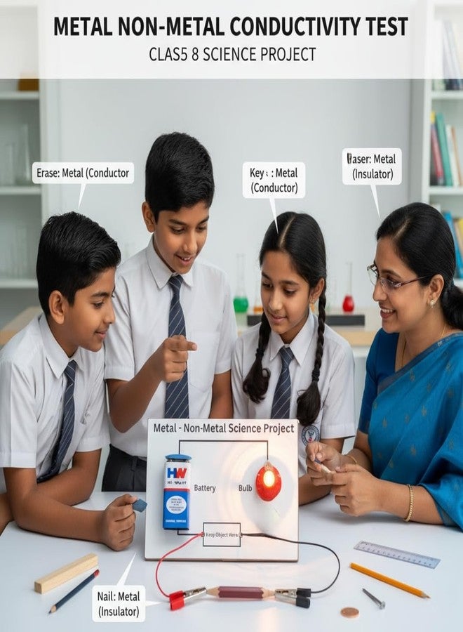 Erh India مجموعة تجارب ERH India، مشروع إلكترونيات يمكنك صنعه بنفسك، مشروع علمي، نموذج عملي لأطفال المدارس، معدن وغير معدن - Image 4