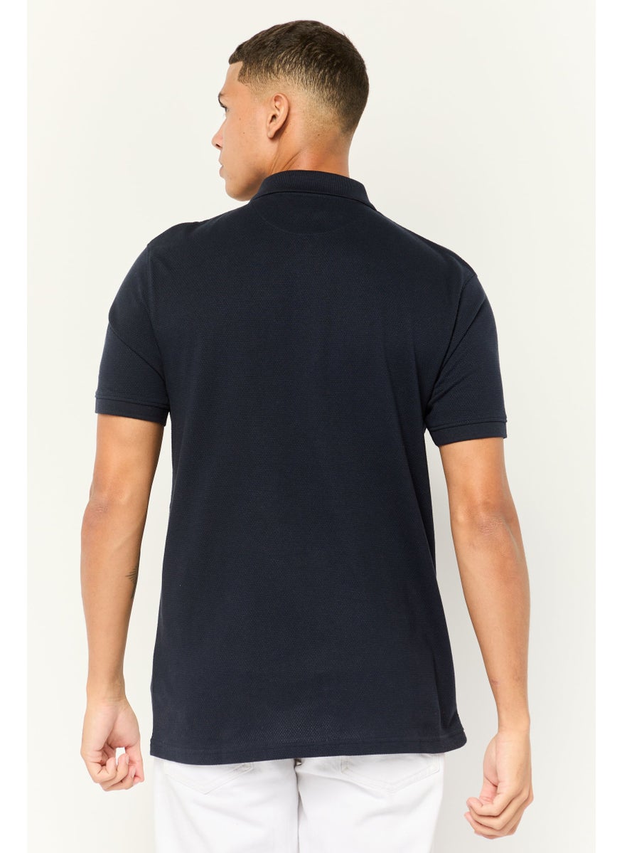CROSSHATCH - Men Regular Fit Embroidered Short Sleeves Polo, Navy - Image 1