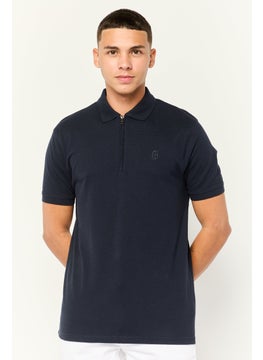 Men Regular Fit Embroidered Short Sleeves Polo, Navy