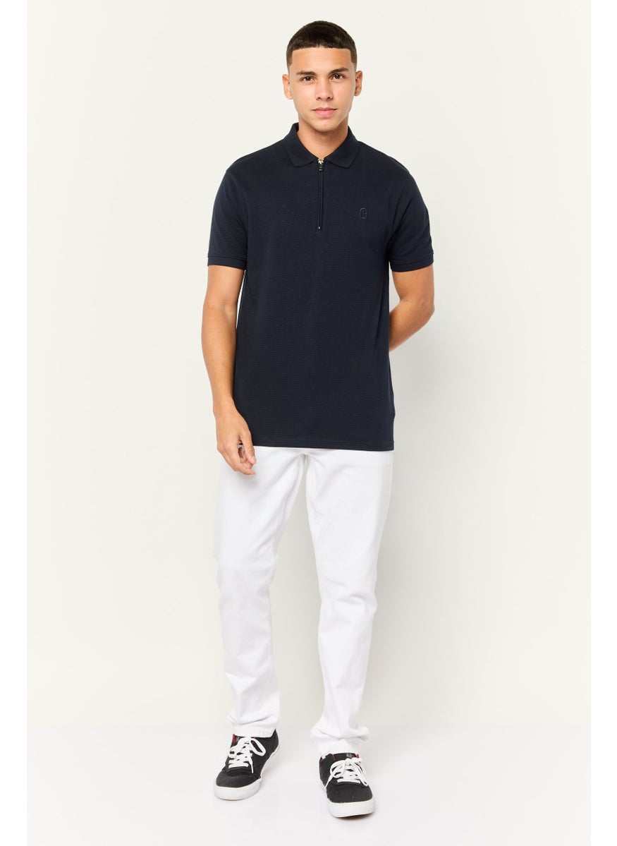 CROSSHATCH - Men Regular Fit Embroidered Short Sleeves Polo, Navy - Image 1