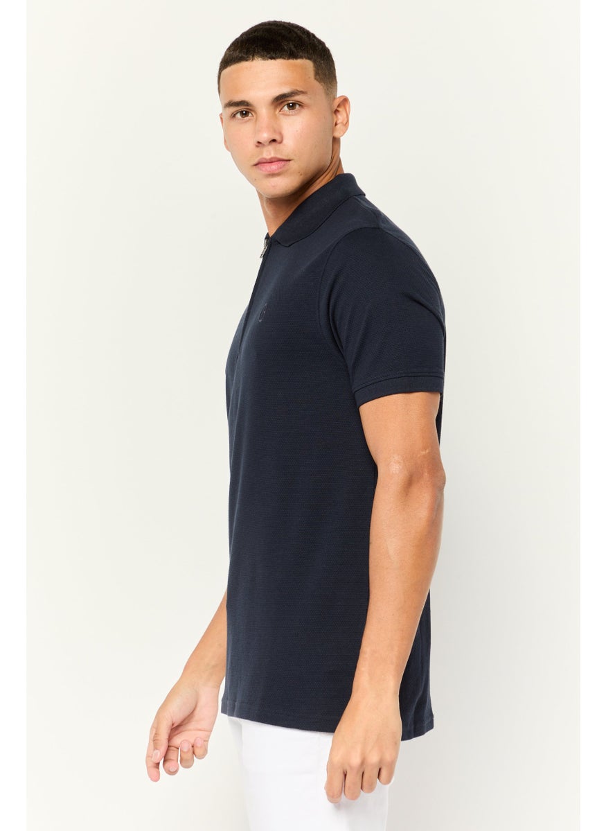 CROSSHATCH - Men Regular Fit Embroidered Short Sleeves Polo, Navy - Image 1