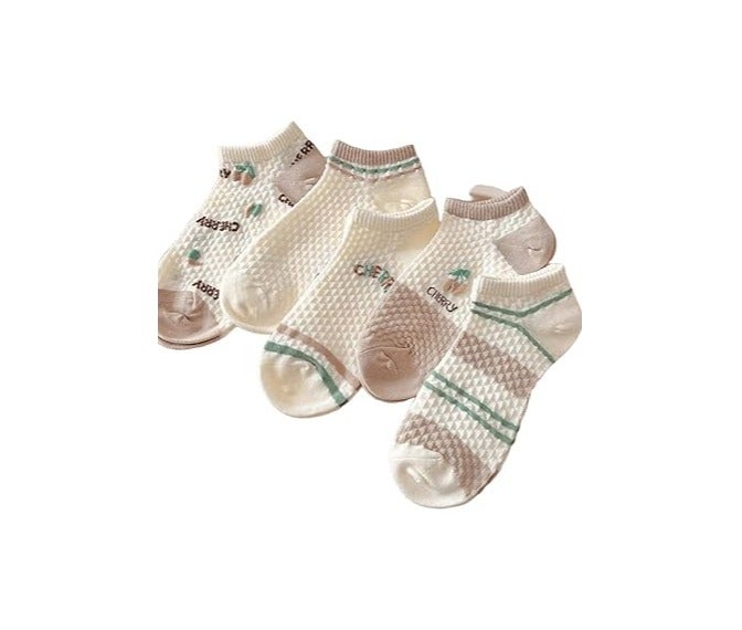 SMARTEDGE Women's Ankle Socks with Half Cherry Print - Summer Ankle Socks - Very Stylish - Set of 6 Pairs in Assorted Colors - Modern Design