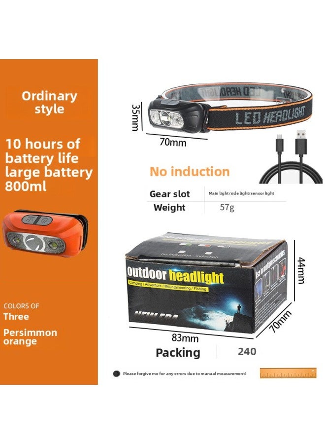 Loquat Lightweight Portable USB Rechargeable LED Headlamp High Brightness Night Fishing Smart Sensing Headlight Compact Outdoor Gear-Color:Normal-large Battery-orange 15W (six-speed Mode, Always On For 5 H - Image 1