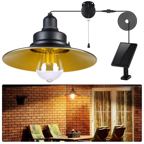 FabStyl Solar Pendant Light Indoor Outdoor, Solar Shed Light IP65 Waterproof Metal Powered Hanging Chandelier, Gazebo Lights with Pull Cord for Garden, Chicken Coop, Gazebo, Barn - Image 1