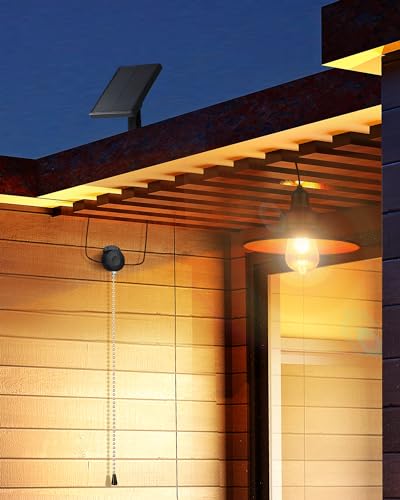 FabStyl Solar Pendant Light Indoor Outdoor, Solar Shed Light IP65 Waterproof Metal Powered Hanging Chandelier, Gazebo Lights with Pull Cord for Garden, Chicken Coop, Gazebo, Barn - Image 2