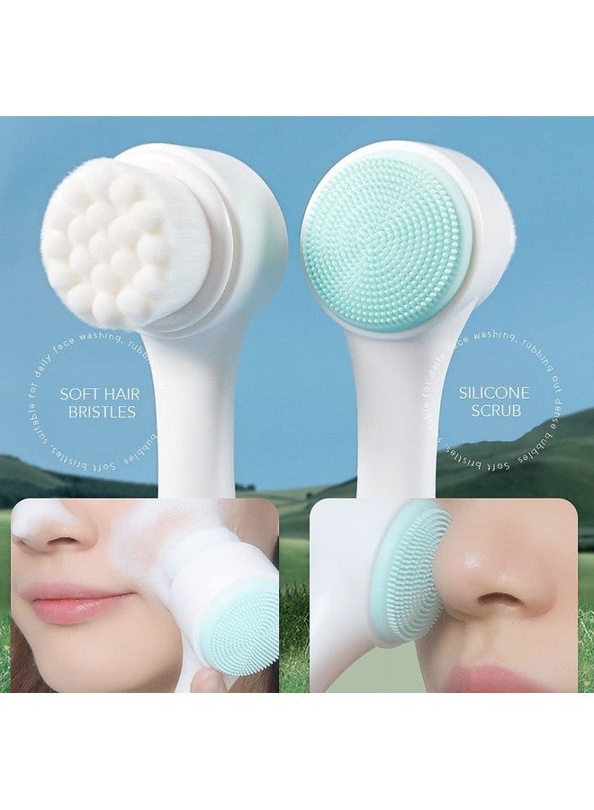 wolpin Facial Cleaning Brush Double Sided Deep Pore Cleaning Manual 2In1 Face Cleansing Exfoliating Brush Facial Wash Massage Soft Silicone Scrubber (Pink) H - Image 3