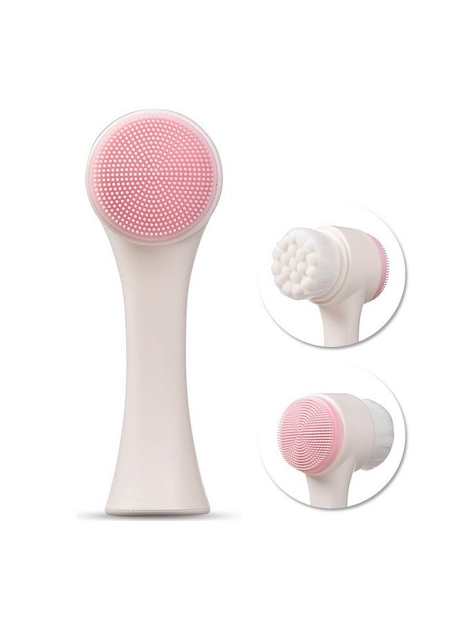 wolpin Facial Cleaning Brush Double Sided Deep Pore Cleaning Manual 2In1 Face Cleansing Exfoliating Brush Facial Wash Massage Soft Silicone Scrubber (Pink) H - Image 5