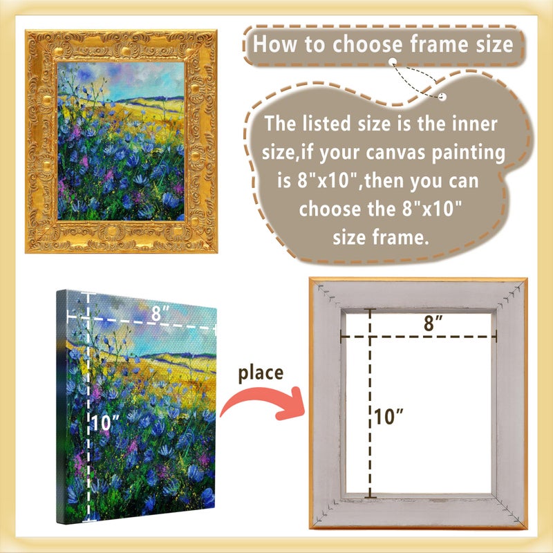 CANFRAVAS 16x20 Canvas Frame, Gold Antique Ornate Floater Frames for Canvas Paintings, Solid Wood Plein Air Baroque Victorian Floater Frame, Oil Painting Vintage Frames (Gold,16"x20") - Image 2