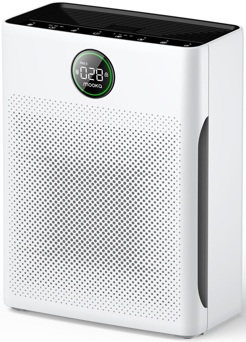 Mooka Air Purifiers for Home Large Room up to 2200sq.ft, MOOKA Air purifier for Home Pets with Washable Filter, PM 2.5 Display Air Quality Sensor Air Cleaner for Bedroom, Dorm room, Pets, Office PR1 (White) - Image 1