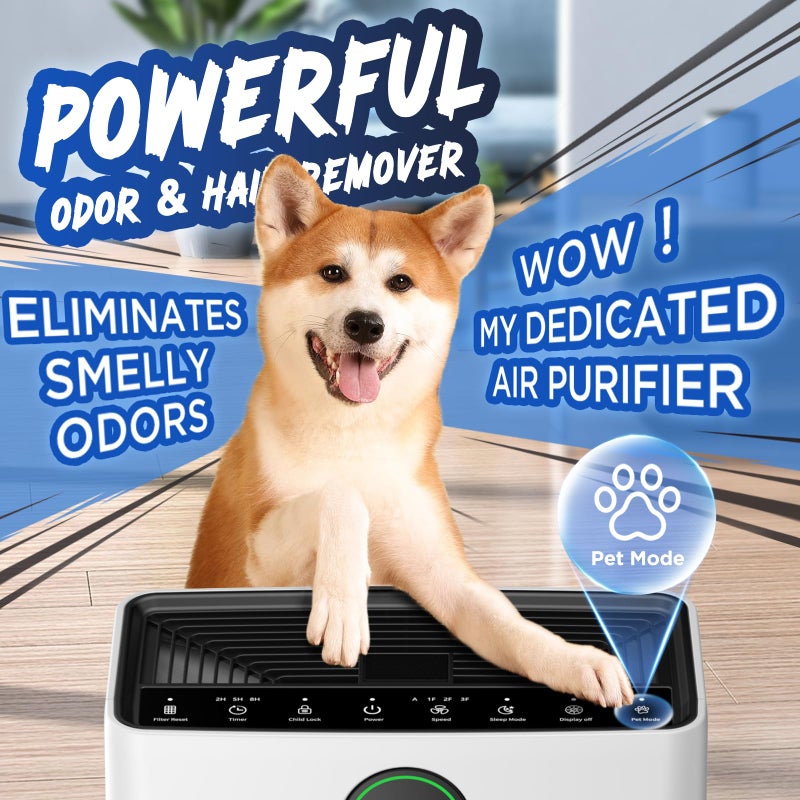 Mooka Air Purifiers for Home Large Room up to 2200sq.ft, MOOKA Air purifier for Home Pets with Washable Filter, PM 2.5 Display Air Quality Sensor Air Cleaner for Bedroom, Dorm room, Pets, Office PR1 (White) - Image 2